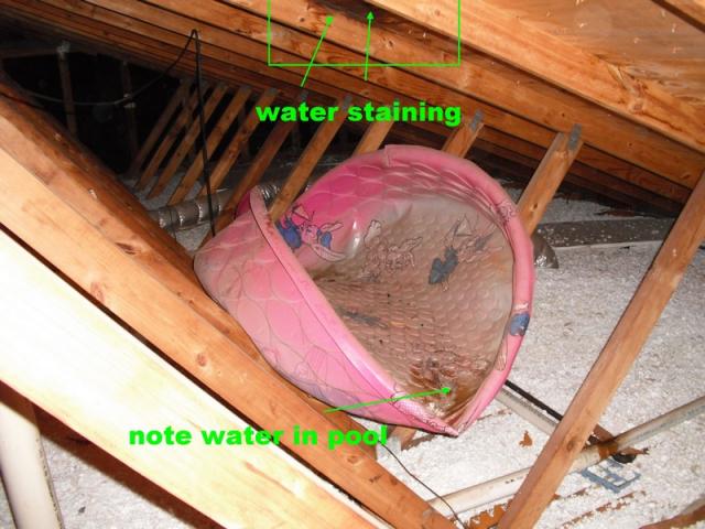 kiddie pool in attic to contain water from roof leaks