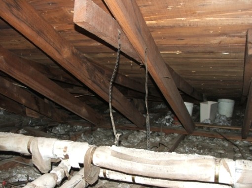 Attic buckets & suspect pipe insulation